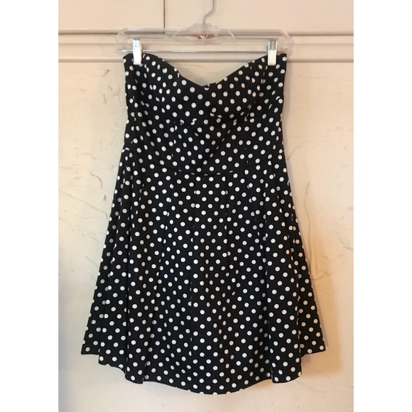True Vintage Polka Dot Strapless Mini Dress Black & White - Picture 2 of 15